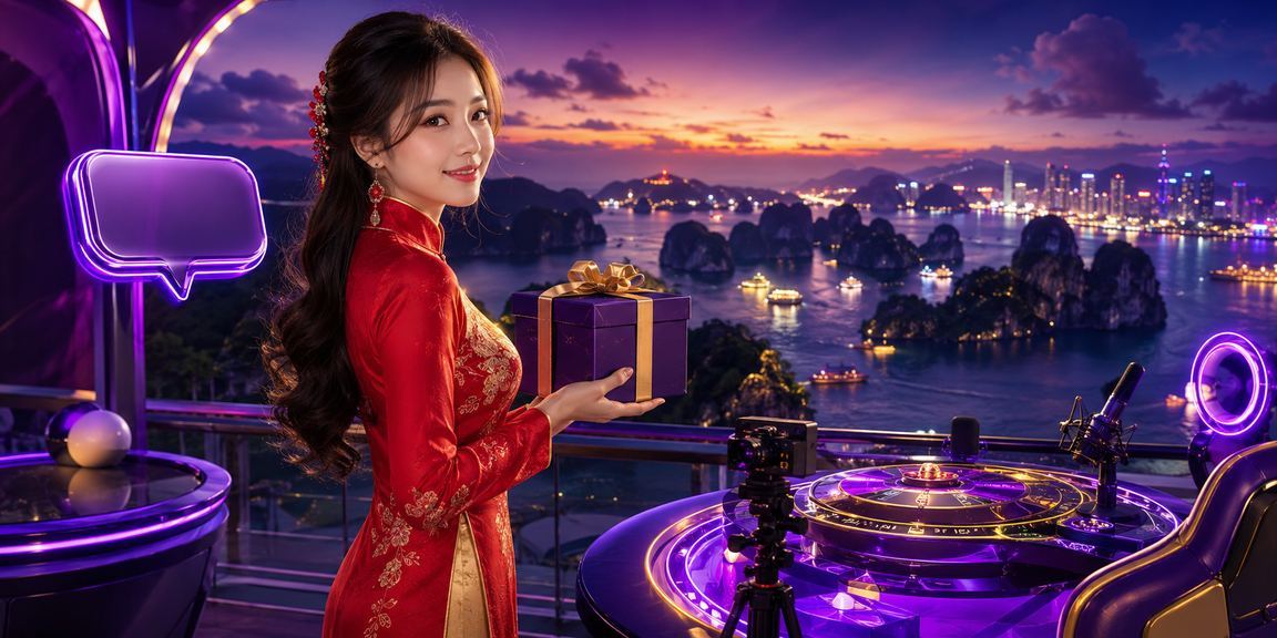 Khung cảnh Hạ Long Bay với người dùng truy cập nền tảng mmoo88 và theo dõi điểm thưởng trên thiết bị di động