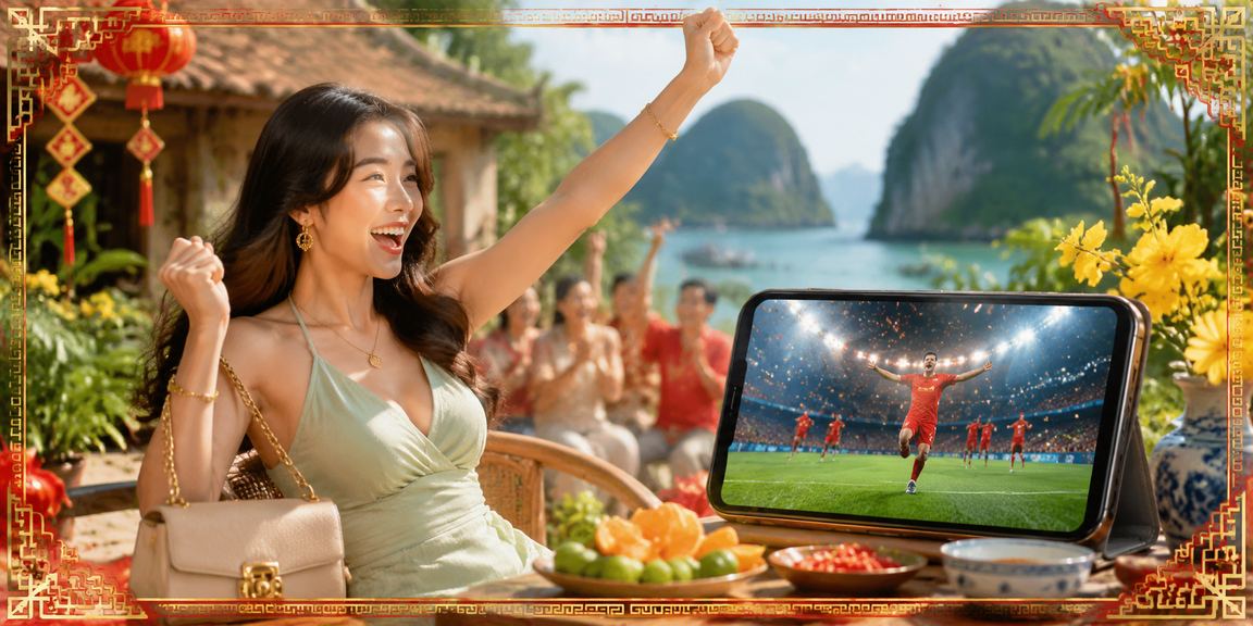Người dùng tại Ninh Bình xem trận đấu bóng đá và theo dõi kèo cược qua điện thoại trong lễ hội